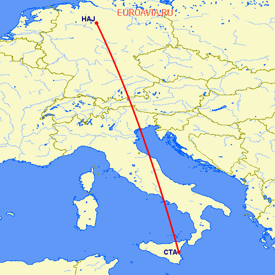 перелет Катания — Ганновер на карте