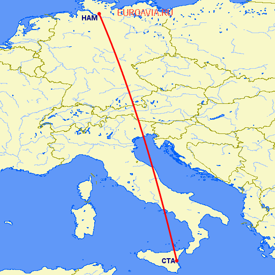 перелет Катания — Гамбург на карте