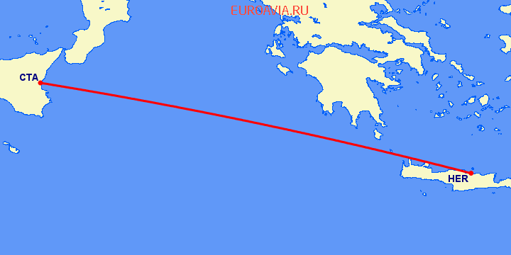 перелет Катания — Ираклион на карте