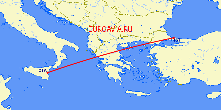 перелет Катания — Стамбул на карте