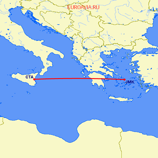 перелет Катания — Миконос на карте