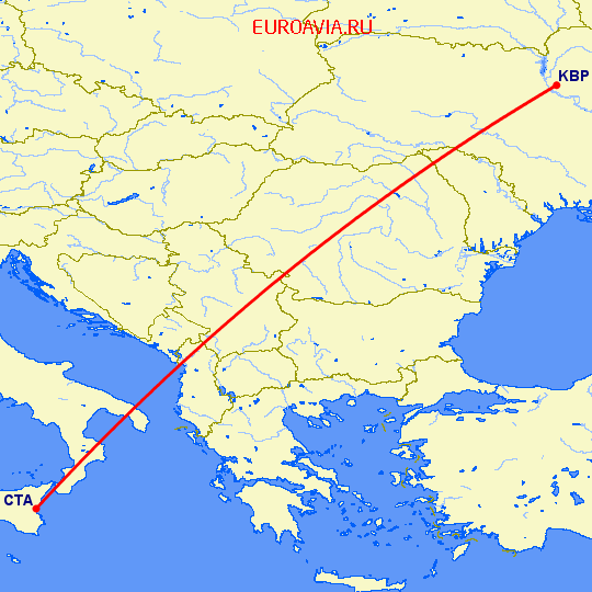 перелет Катания — Киев на карте