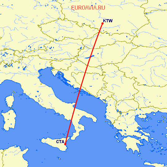 перелет Катания — Катовице на карте