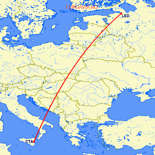 перелет Катания — Санкт Петербург на карте