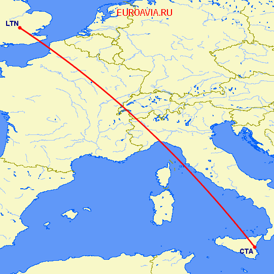 перелет Катания — Luton на карте
