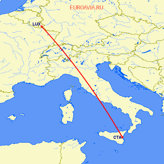 перелет Катания — Люксембург на карте