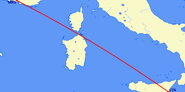перелет Катания — Марсель на карте
