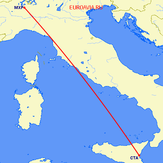 перелет Катания — Милан на карте