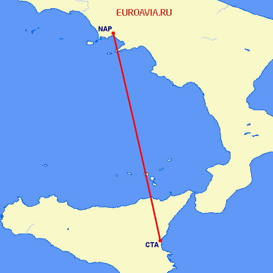 перелет Катания — Неаполь на карте