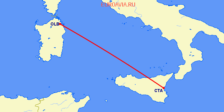 перелет Катания — Costa Smeralda на карте