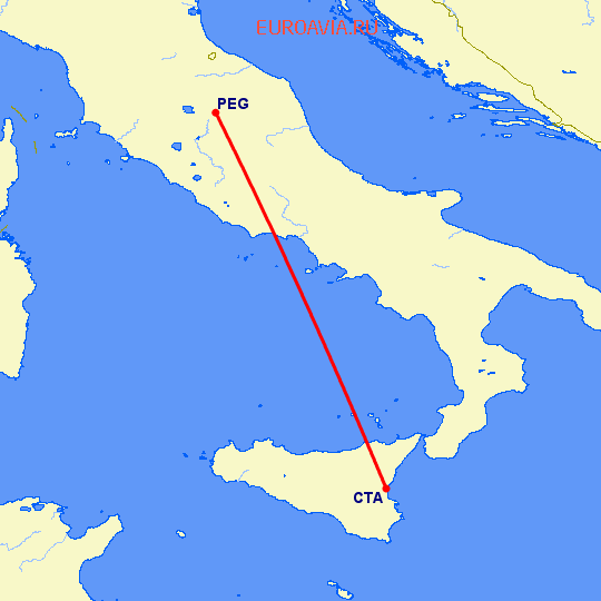 перелет Катания — Перужия на карте