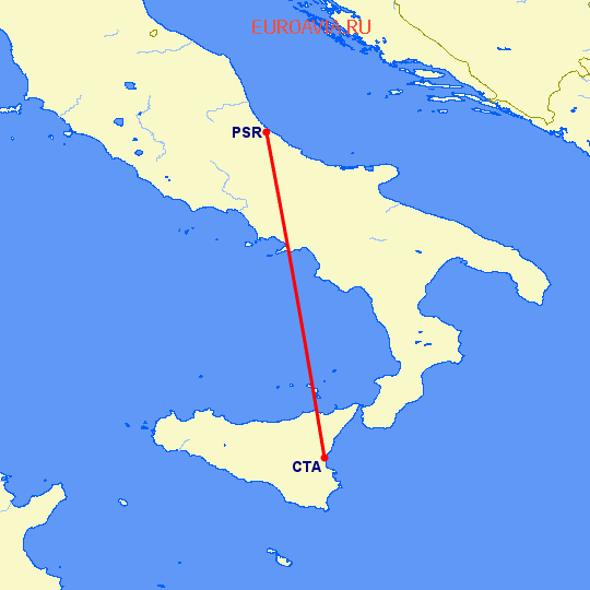 перелет Катания — Пескара на карте