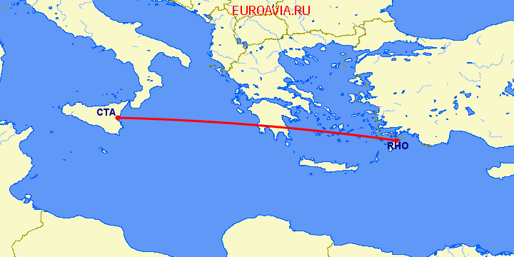 перелет Катания — Родос на карте