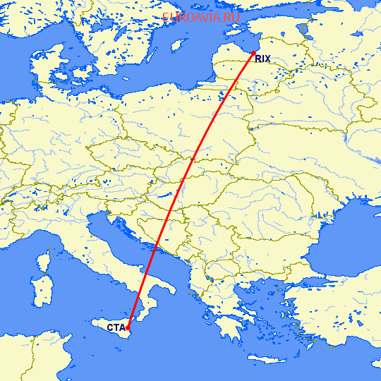 перелет Катания — Рига на карте