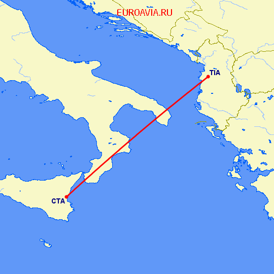 перелет Катания — Тирана на карте