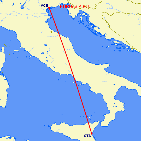 перелет Катания — Венеция на карте