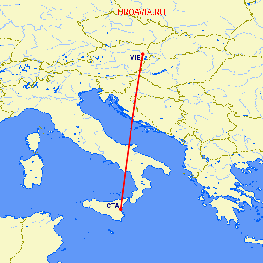 перелет Катания — Вена на карте
