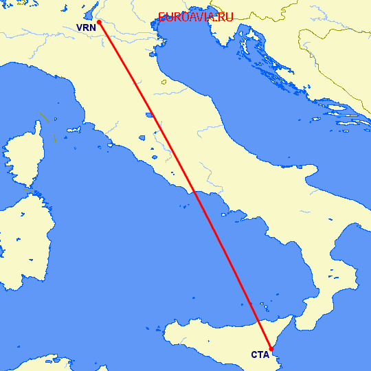 перелет Катания — Верона на карте