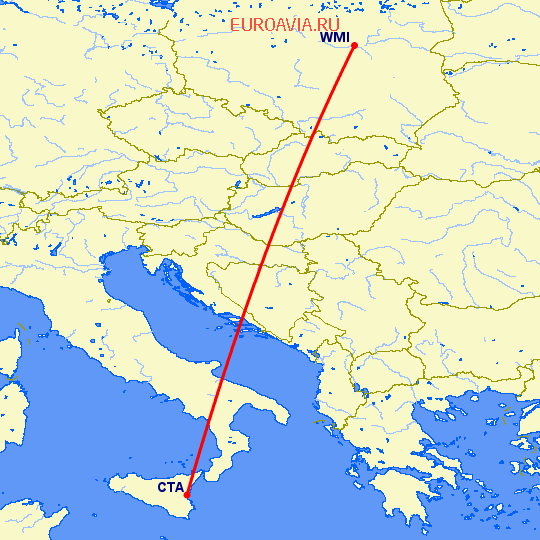 перелет Катания — Варшава на карте
