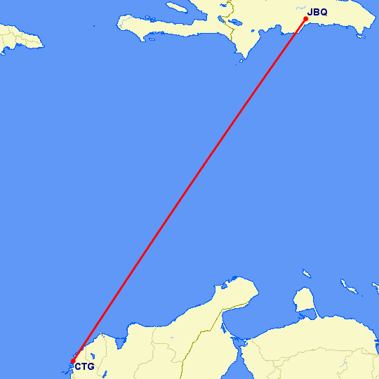 перелет Картегена — Санто-Доминго на карте