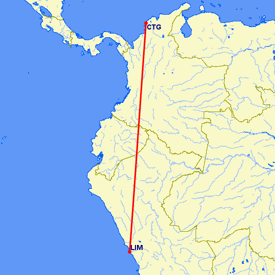 перелет Картегена — Лима на карте