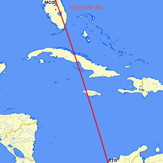 перелет Картегена — Орландо на карте