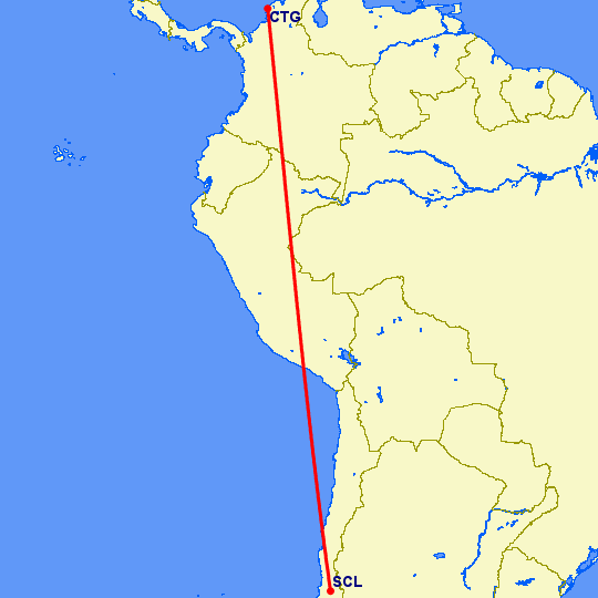 перелет Картегена — Сантьяго на карте