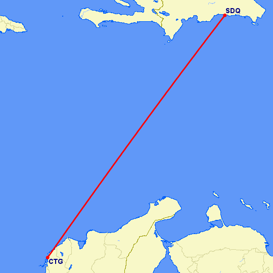 перелет Картегена — Санто Доминго на карте