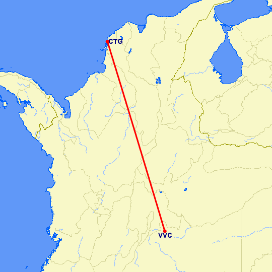 перелет Картегена — Villavicencio на карте
