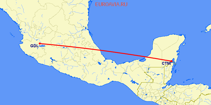 перелет Четумал — Гуадалахара на карте