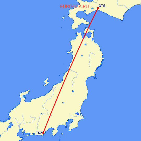перелет Саппоро — Сидзуока на карте