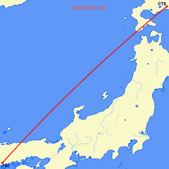 перелет Саппоро — Хиросима на карте