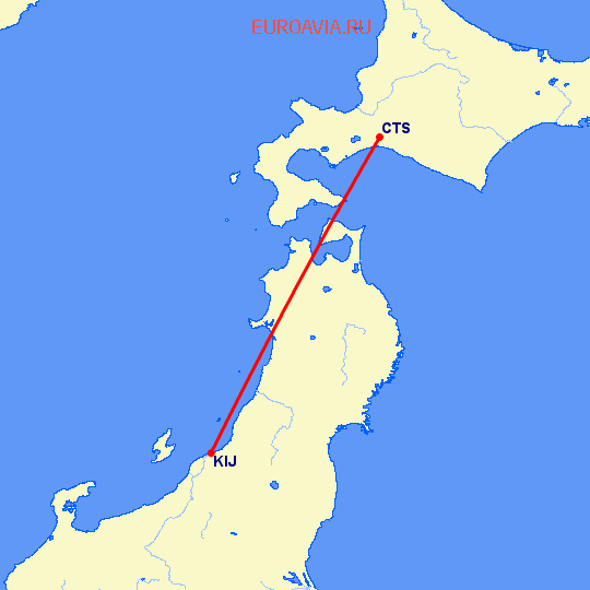 перелет Саппоро — Ниигата на карте