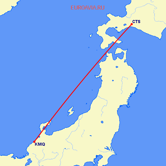 перелет Саппоро — Коматсу на карте
