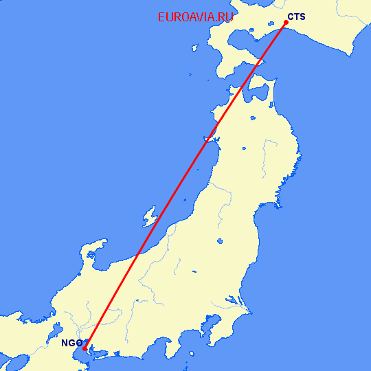 перелет Саппоро — Нагоя на карте
