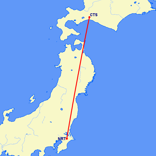 перелет Саппоро — Токио на карте