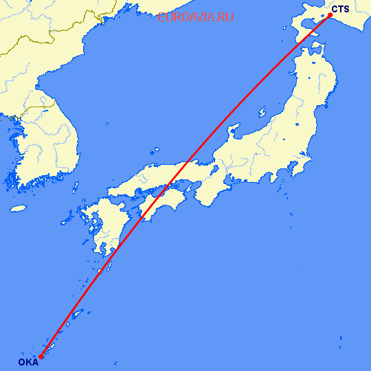 перелет Саппоро — Окинава на карте