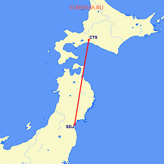 перелет Саппоро — Сендай на карте