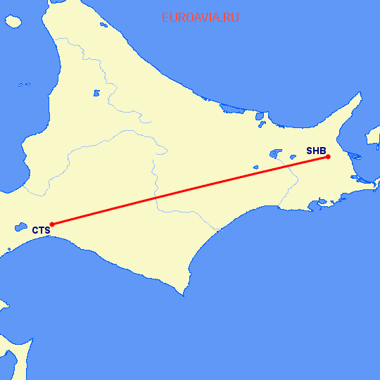 перелет Саппоро — Накасибецу на карте