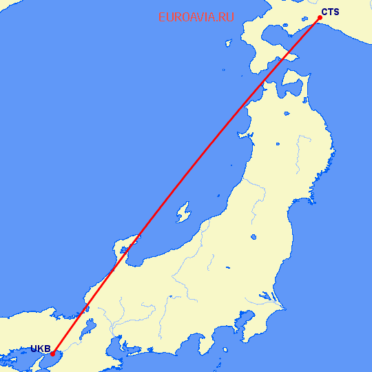перелет Саппоро — Кобе на карте