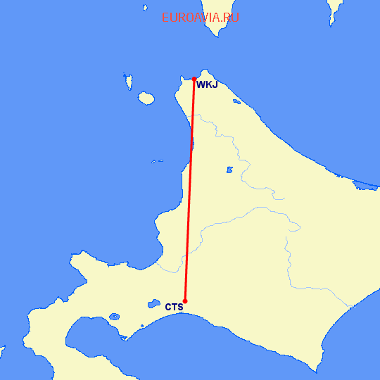 перелет Саппоро — Wakkanai на карте