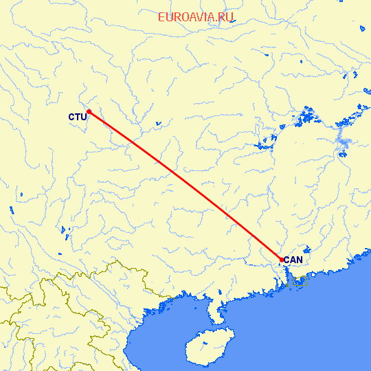 перелет Ченгду — Гуанчжоу на карте