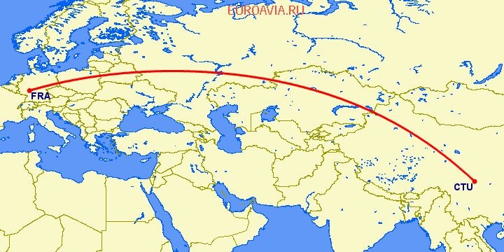 перелет Ченгду — Франкфурт на Майне на карте