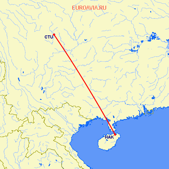 перелет Ченгду — Хайкоу на карте