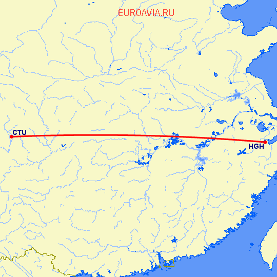 перелет Ченгду — Ханчжоу на карте
