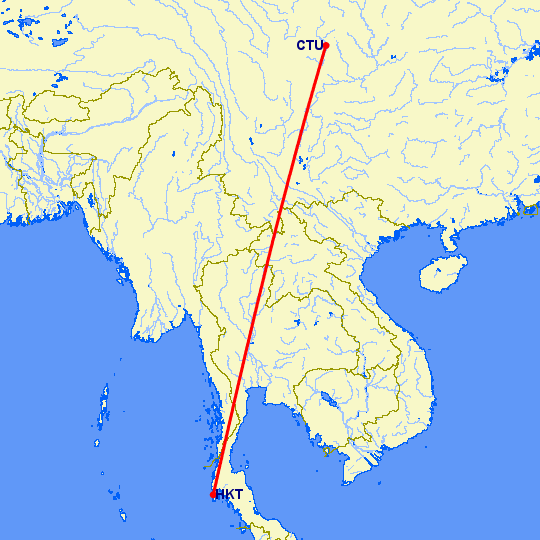 перелет Ченгду — Пхукет на карте