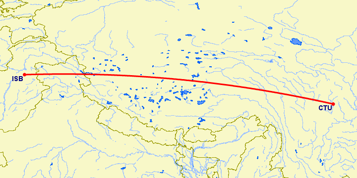 перелет Ченгду — Исламабад на карте