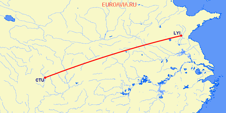 перелет Ченгду — Linyi на карте