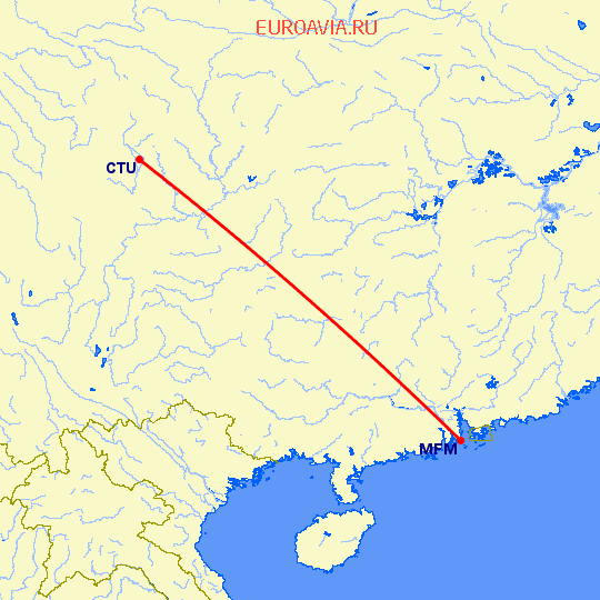 перелет Ченгду — Макао на карте