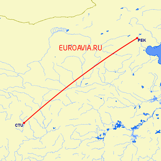 перелет Ченгду — Пекин на карте
